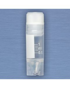 CryoCLEAR vials, 1.0mL, STERILE, Internal Threads, Attached Screwcap with Co-Molded Thermoplastic Elastomer (TPE) Sealing Layer, Conical Bottom, Self-Standing, Printed Graduations, Writing Space and Barcode, 50/Bag, 10 Bags/Case
