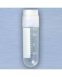 CryoCLEAR vials, 2.0mL, STERILE, External Threads, Attached Screwcap with Co-Molded Thermoplastic Elastomer (TPE) Sealing Layer, Round Bottom, Printed Graduations, Writing Space and Barcode, 50/Bag, 10 Bags/Case