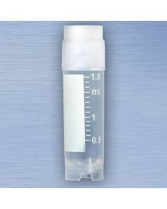 CryoCLEAR vials, 2.0mL, STERILE, External Threads, Attached Screwcap with Co-Molded Thermoplastic Elastomer (TPE) Sealing Layer, Round Bottom, Self-Standing, Printed Graduations, Writing Space and Barcode, 50/Bag, 10 Bags/Case