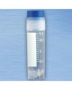 CryoCLEAR vials, 2.0mL, STERILE, External Threads, Assembled BLUE Screwcap with Co-Molded Thermoplastic Elastomer (TPE) Sealing Layer, Round Bottom, Self-Standing, Printed Graduations, Writing Space and Barcode, 50/Bag, 10 Bags/Case