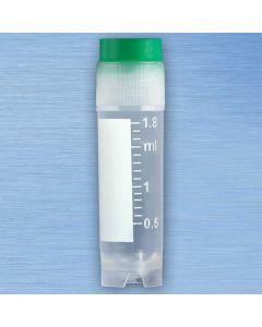 CryoCLEAR vials, 2.0mL, STERILE, External Threads, Assembled GREEN Screwcap with Co-Molded Thermoplastic Elastomer (TPE) Sealing Layer, Round Bottom, Self-Standing, Printed Graduations, Writing Space and Barcode, 50/Bag, 10 Bags/Case