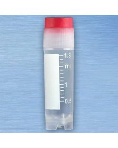 CryoCLEAR vials, 2.0mL, STERILE, External Threads, Assembled RED Screwcap with Co-Molded Thermoplastic Elastomer (TPE) Sealing Layer, Round Bottom, Self-Standing, Printed Graduations, Writing Space and Barcode, 50/Bag, 10 Bags/Case