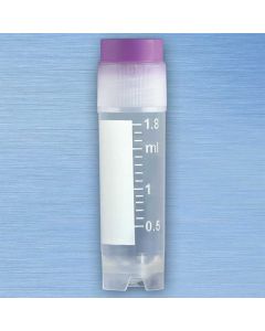CryoCLEAR vials, 2.0mL, STERILE, External Threads, Assembled VIOLET Screwcap with Co-Molded Thermoplastic Elastomer (TPE) Sealing Layer, Round Bottom, Self-Standing, Printed Graduations, Writing Space and Barcode, 50/Bag, 10 Bags/Case