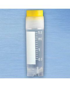 CryoCLEAR vials, 2.0mL, STERILE, External Threads, Assembled YELLOW Screwcap with Co-Molded Thermoplastic Elastomer (TPE) Sealing Layer, Round Bottom, Self-Standing, Printed Graduations, Writing Space and Barcode, 50/Bag, 10 Bags/Case