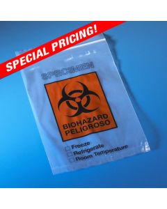 Bag, Biohazard Specimen Transport, 6" x 9", zipper closure with Document Pouch, 100/Pack, 10 Packs/Unit