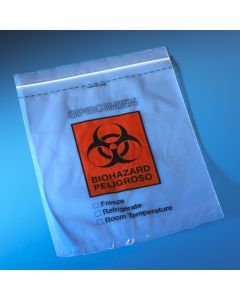Bag, Biohazard Specimen Transport, 12" x 15", zipper closure with Document Pouch, Tearzone, 500/Pack, 2 Packs/Unit