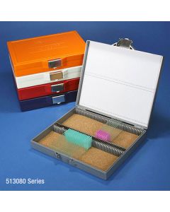 Slide Box for 100 Slides, Cork Lined, Stainless Steel Lock, Orange