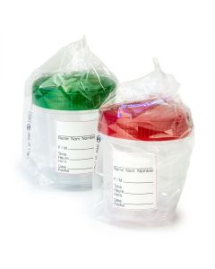 Specimen Container, 4oz, with Full Turn Red Attached Screwcap, ID Label, PP, Graduated, Cleanroom ISO8 Aseptic Sterile, Individually Wrapped
