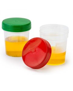 Specimen Container, 4oz, with Full Turn Green Separate Screwcap, Frosted Writing Area, Non-Sterile, PP, Graduated