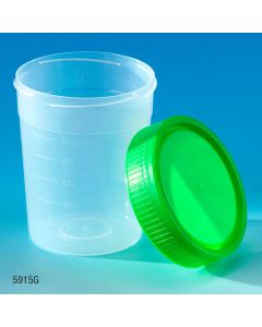 Specimen Container, 4oz, with Separate 1/4-Turn Green Screwcap, Non-Sterile, PP, Graduated, Bulk