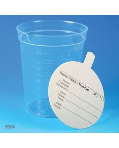 Specimen Container, 6.5oz, Paper Lid Included in Each Pack, Pour Spout, PP, Graduated, 25/Pack, 20 Packs/Unit