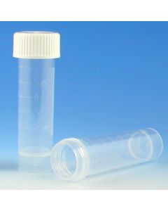 Transport Tube, 5mL, with Separate White Screw Cap, PP, Conical Bottom, Self-Standing, Molded Graduations