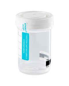 Drug Test Container, 90mL, with Attached White Screwcap, STERILE, Tab-Seal Patient ID Label & Thermometer Strip, PP