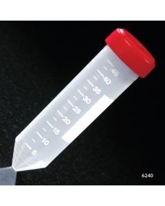 Centrifuge Tube, 50mL, with Attached Red Screw Cap, PP, Printed Graduations, STERILE, 25/Bag, 20 Bags/Unit