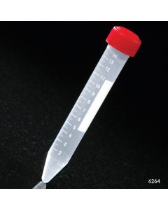 Centrifuge Tube, 15mL, Attached Red Screw Cap, PP, Printed Graduations, STERILE, 50/Rack, 10 Racks/Unit