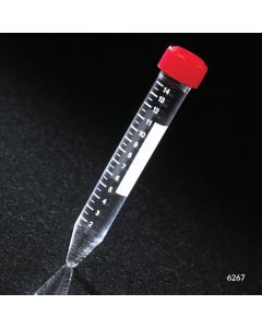 Centrifuge Tube, 15mL, Attached Red Screw Cap, Acrylic, Printed Graduations, STERILE, 25/Bag, 20 Bags/Unit