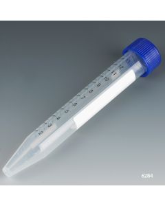Centrifuge Tube, 15mL, Attached Blue Flat Top Screw Cap, PP, Printed Graduations, STERILE, 25/Bag, 20 Bags/Unit