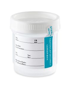 Container: Tite-Rite, Wide Mouth, 90mL (3oz), PP, STERILE, Attached White Screw Cap, ID Label with Tab Seal, Graduated