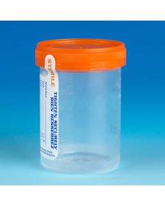 Container: Tite-Rite, 120mL (4oz), PP, STERILE, Attached Orange Screw Cap, ID Label, Graduated, Individually Wrapped